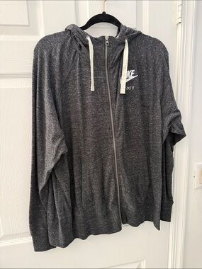 Nike Heather Jersey Knit Charcoal Zip Hoodie with White Logo